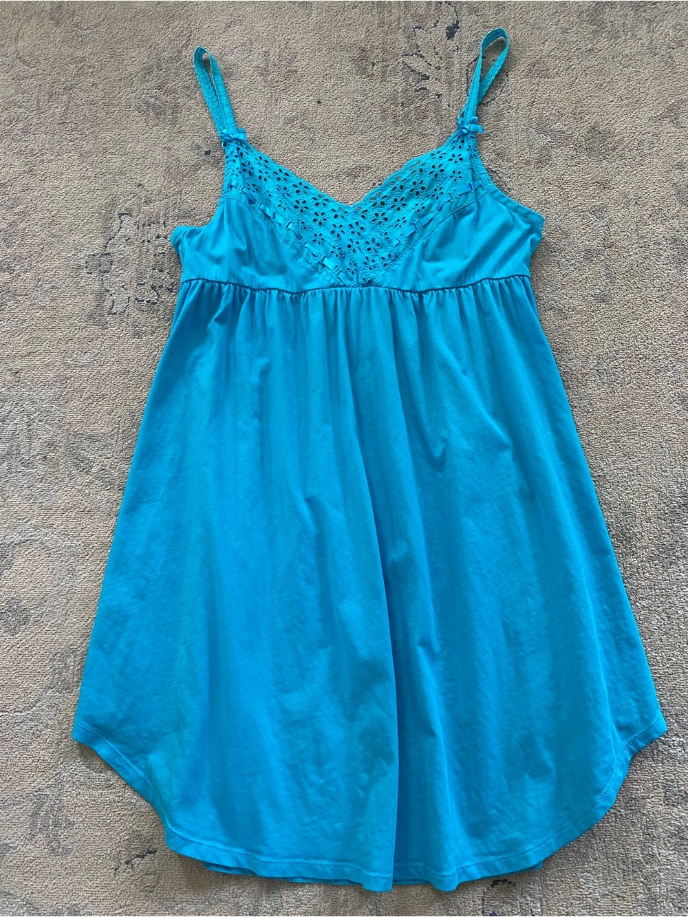Victoria's Secret Babydoll Nightie Small Turquoise Floral Eyelet Woven Ribbon